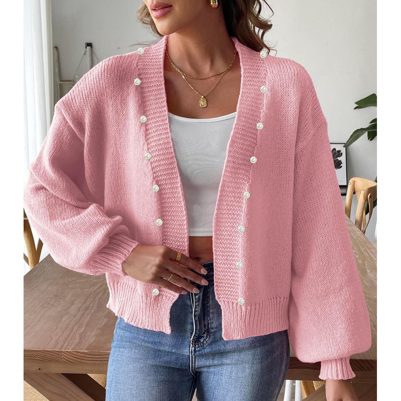 

Женская повседневная свободная куртка с жемчужными бусинами-гвоздиками, кардиган, куртка и свитер-кардиган XL розовый