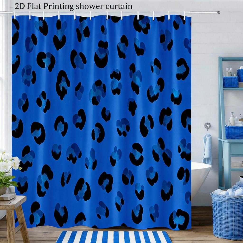 Modern Leopard Print Shower Curtain Background With Black Spots, Trendy Animal Pattern Bath Curtain For Fashion Home Decor