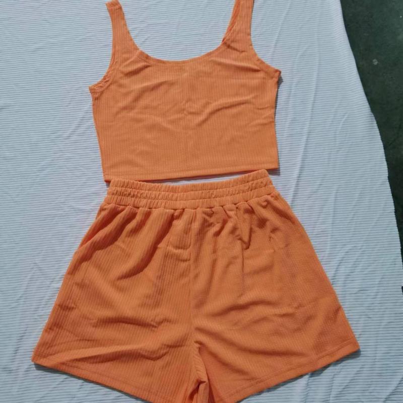 Damen Strick Ärmellos Mode Lässig Einfarbig Anzug Damen Kurzarm Lässig T-Shirt Hemd Shorts