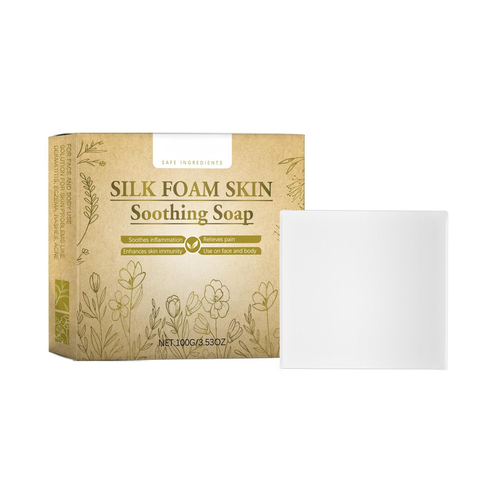 

Успокаивающее мыло для кожи успокаивает и устраняет покраснения, зуд, шелушение кожи, экзему, покраснения и отеки белый