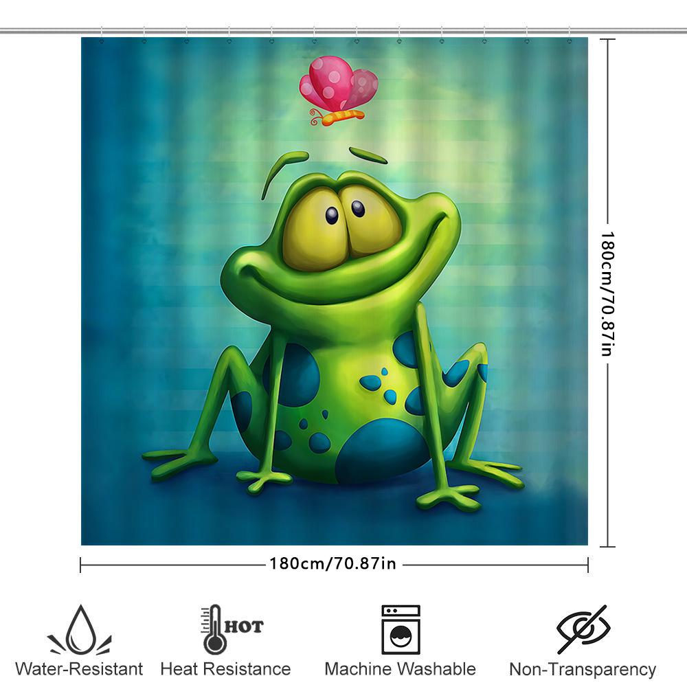 

Cartoon Frog Pattern Waterproof Mold-Proof Shower Curtain Cute Creative Bathroom Accessory For Home Use With Complimentary Hook W60H190(CM)-1 Pcs