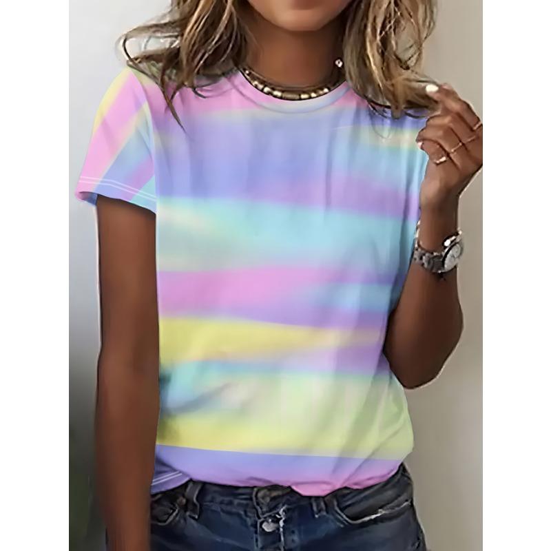 

Summer Short-sleeved T-shirt for Women, the Picture Shows Soft Gradient Colors Like a Dreamy Sky or a Watercolor Sfumato Effect Printed Pattern S