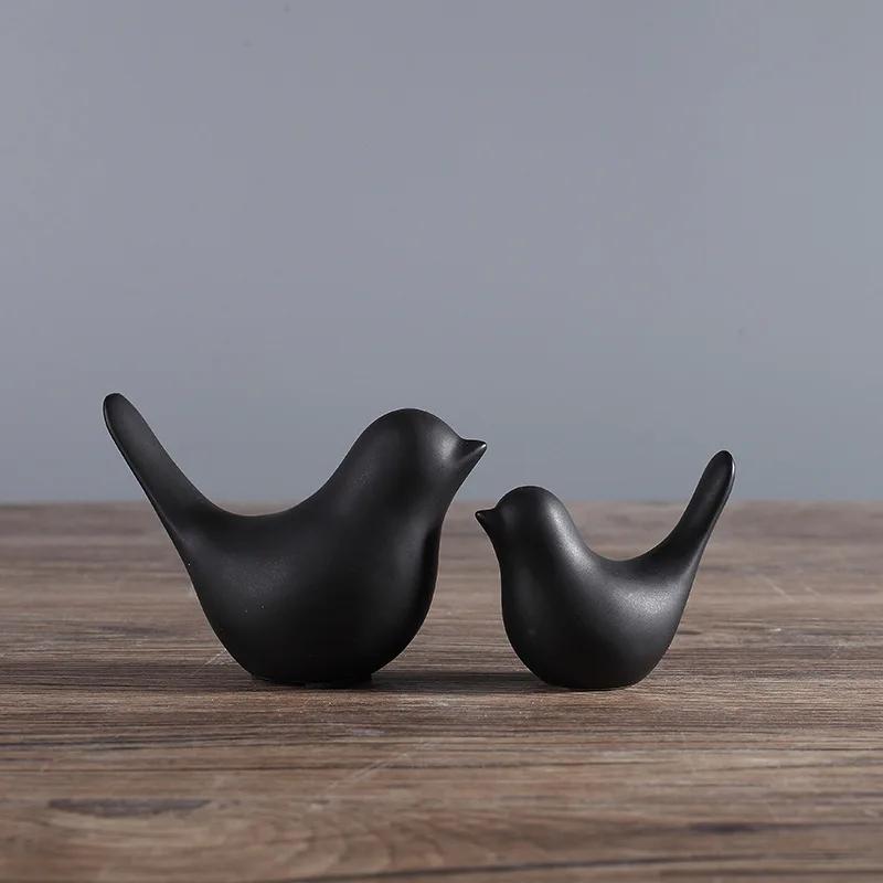 Bird Figurine 4 Sizes Nordic Ceramic Black White Animal Statue Jewelry Home Decoration Living Room Table Sculptural Ornament