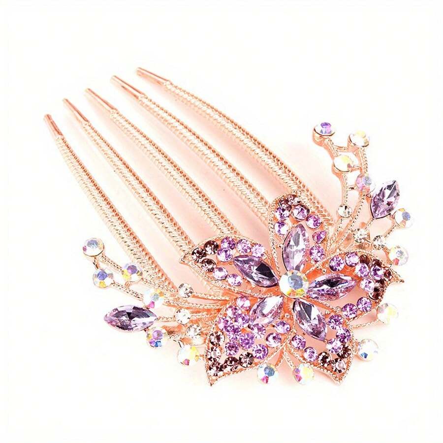 Fashion Sweet Flower Crystal Accessory Water Diamond Comb Plastic Shining Hair Clip Women Versatile Hair Hair Clip Hairband Gift