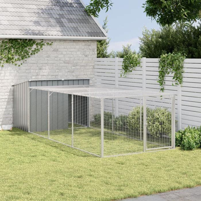 VidaXL Dog Niche with Yard, Puppy Cage with Door and Latch, House with Extended Yard for Pets, 3214223