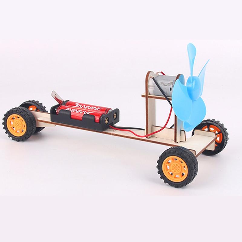 Wooden Wind Power Car Diy Electronic  Kit Science Experiment Creative Assemble Model Teaching Aids