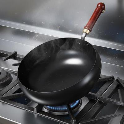 Uncoated Iron Wok Non Coating Chinese StirFry Pan for Home Cooks, Chefs, Restaurant 24CM Single
