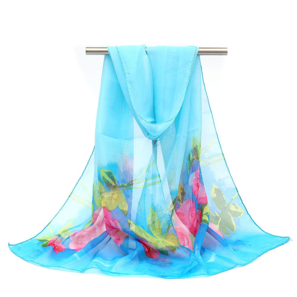 2026 Silk Chiffon Women's Scarf: Korean Style, Versatile, Long, and Thin for Spring, Autumn, Beach, or Winter Decoration