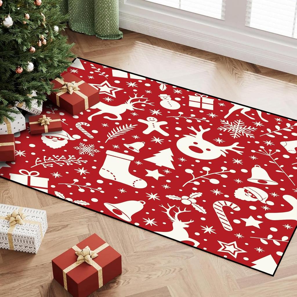 Merry Christmas Rug Winter Snowflakes Area Rug Indoor Blessing Doormat Floor Mat Carpet for Entryway Bedroom Happy New Year