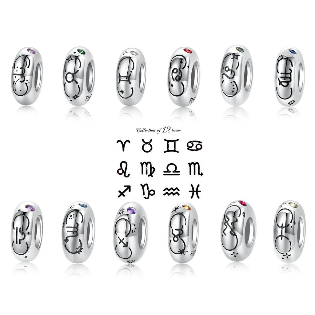 Original design New 12 constellation s925 silver spacer beads beaded, simple style fashionable color zircon DIY accessories