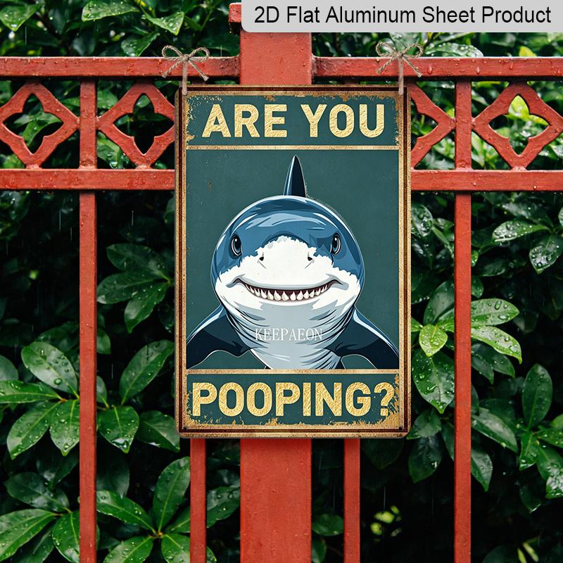 Placa de Alumínio 2D Plana de Tubarão Engraçado para Banheiro - Decoração Engraçada para Casa e Banheiro, Decoração de Parede para Banheiro, Humor para Banheiro, Banheiro Engraçado em Casa, Banheiro de Convidados