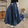 Plus Size Spring Summer Women Wide Leg Jeans High Waist Drawstring Oversized Baggy Denim Culottes Pants Patchwork Stylish Ladies' Trousers
