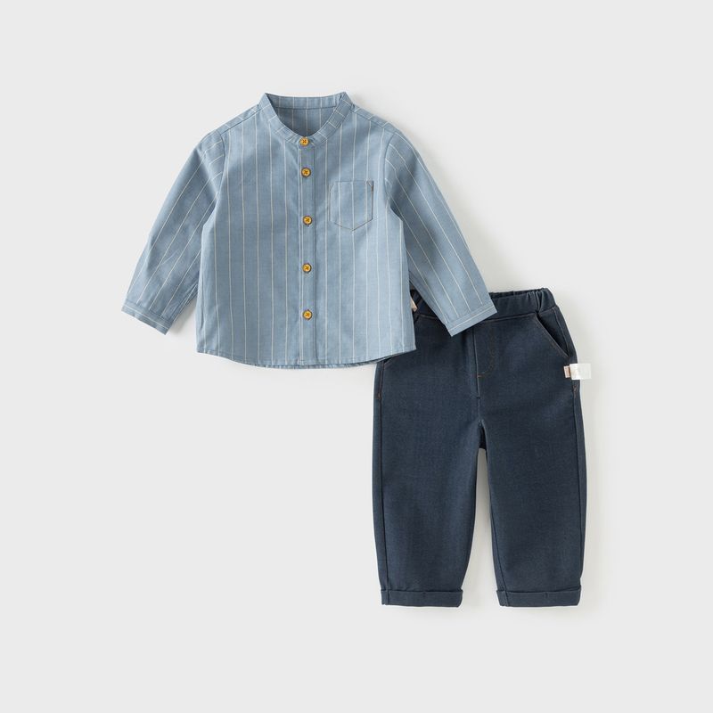 David Bella Children s Academy Style Outfit 2026 Spring New Boys  Stylish One-Year-Old Shirt and Pants Set Blue [Ready Stock] 90