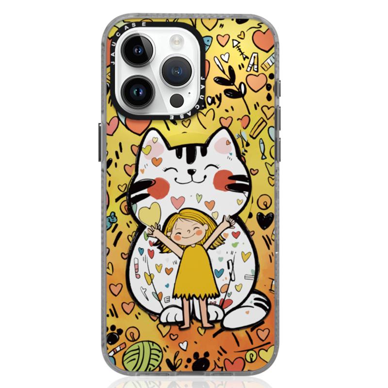 

JAUCASE For iPhone 14 Pro Max Compatible with MagSafe Phone Case Cartoon Cat PC+TPU Cover Yellow