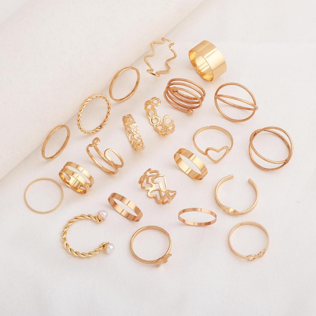 22-Piece Open Multi-Joint Heart and Butterfly Ring Set for Women