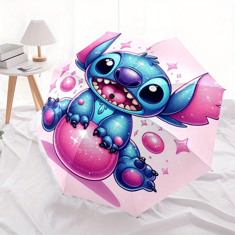 Stitch,Pink Sparkles Themed folding umbrella, the best choice for gift giving, 8 ribs, casual, durable, lightweight and portable travel umbr
