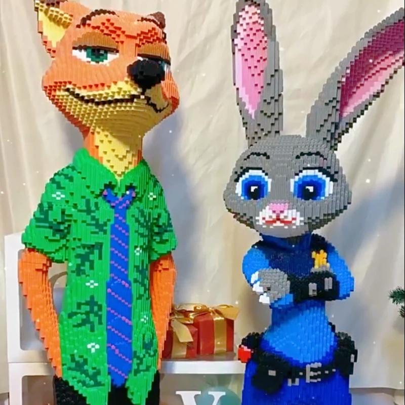 92cm Anime Judy Fox Nick Miniature Building Blocks Cartoon Zootopia 2 Model Ornament Toy Adult Children Surprise Gift