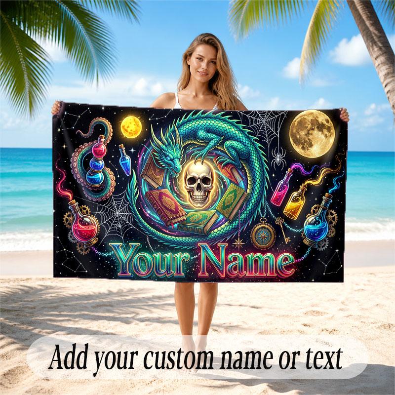 Dragon Theme Soft Beach Towel Personalized Custom Name Text Towel Portable for Beach Pool Travel