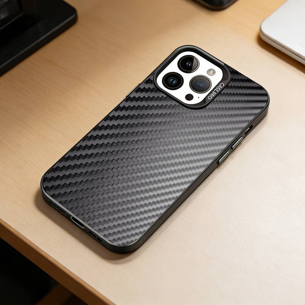 Carbon Fiber Weave Phone Case For iPhone 17,16,15,14,13,12,11 Plus,Pro Max,XS,Colored Silver Plated Inside Cover
