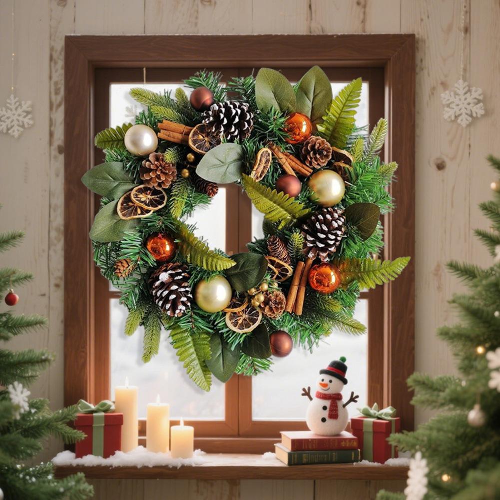 1PC Christmas Wreath 20 Inches Artificial Christmas Wreath Holiday With Baubles Berries Pine Needles Home Festival Party Decor