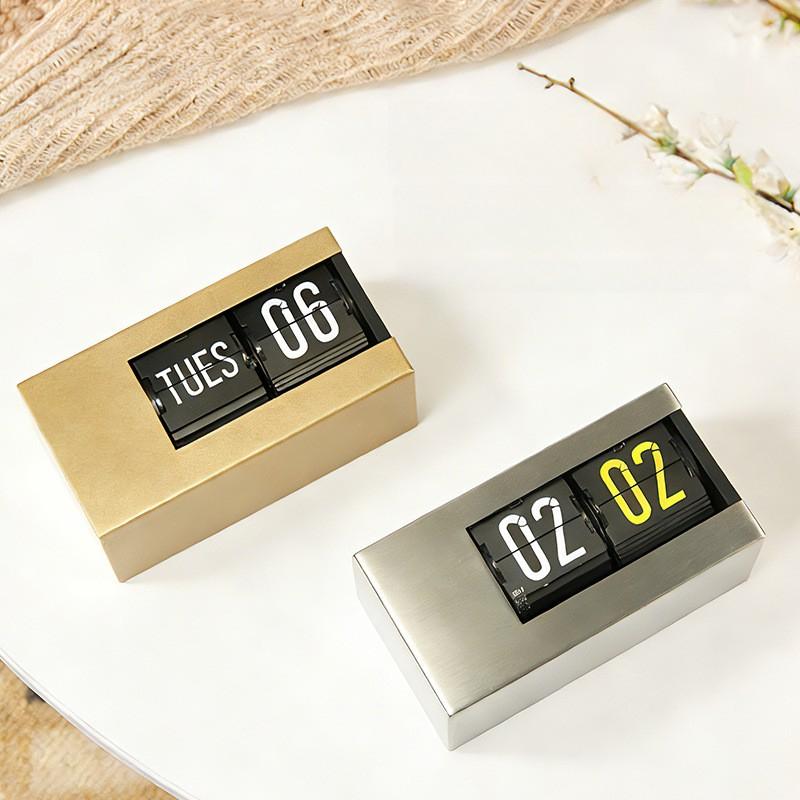 Flip Clock Calendar Table Watch Modern Silent Digital Desk Clocks Minimalist Aesthetic Luxury Tabletop Watches Home Decorations