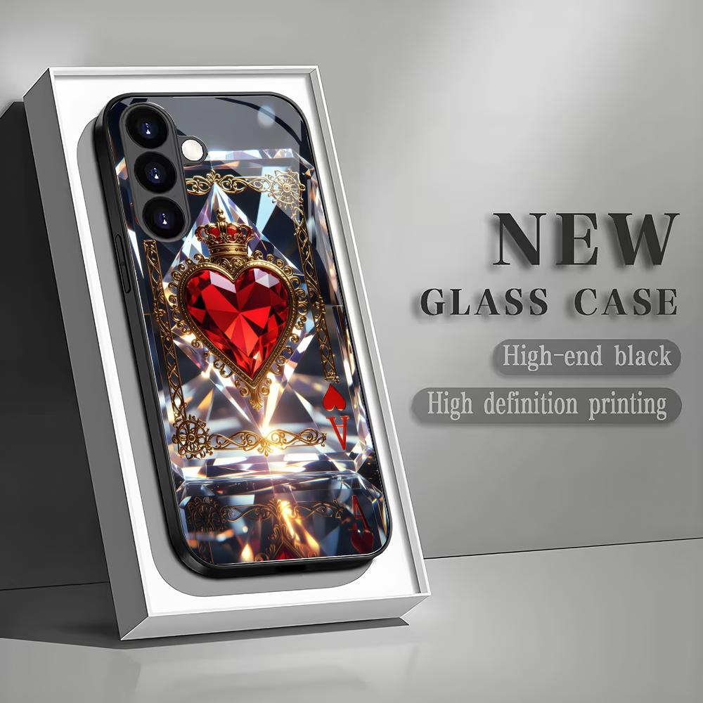 Red heart-shaped tempered glass phone case suitable for Samsung Galaxy S26 S25 S24 S23 S22 S20FE/Ultra/Plus anti drop back cover