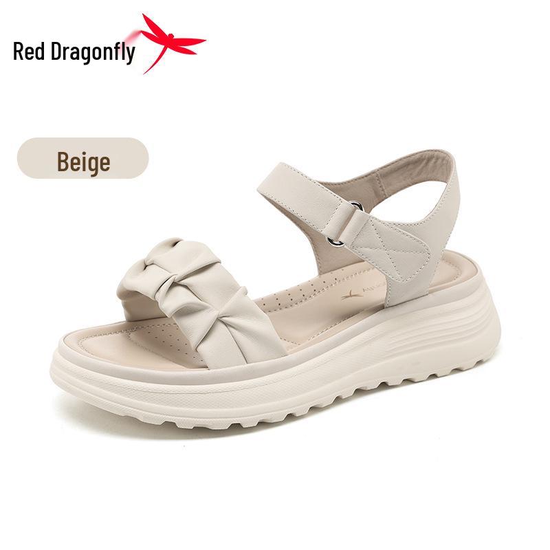 Red Dragonfly Women s Sandals - Thick Sole, Height-Boosting, Summer Genuine Leather, Stylish with Skirts, Women s Style 2026. Size 40