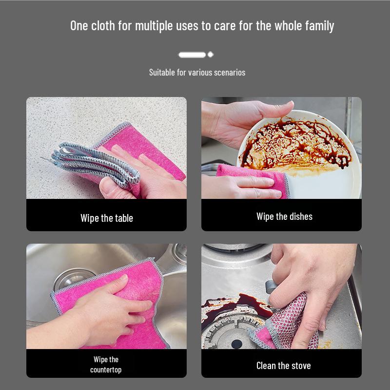 Silver Steel Wire Double-Sided Dishcloth - Non-Stick, Oil-Proof, Thick Scouring Pad for Stain Removal.