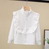 Girls Ruffled Collar Long Sleeve White Blouse Kids Elegant Lapel Button Down Shirt