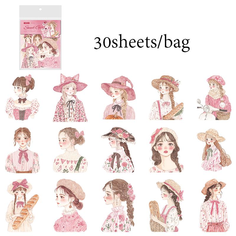 

30Pcs/bag Girl s Diary Series Sticker Figure Girl Material Decorative Stickers Various Styles Girl For Clip And Imprint Stickers