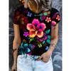 Summer Round Neck Women's T-shirt Fashion 3D Printing Colorful Floral Print Short Sleeve T-shirt Casual Sports Top