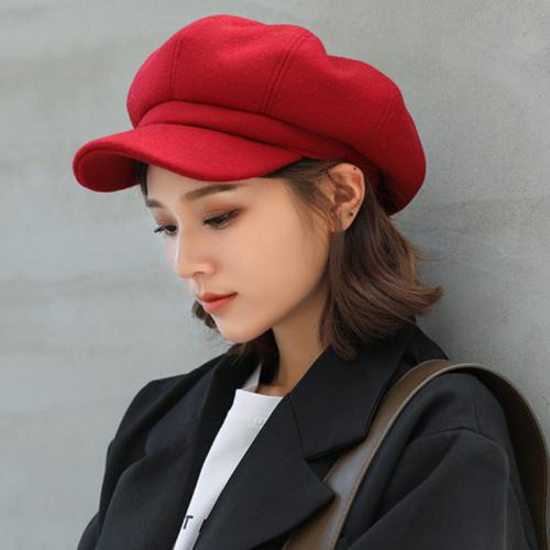 HT1990 Beret Hat Autumn Winter Hats for Women Solid Plain Octagonal  Cap Men Lady Casual Wool Hat Winter Beret Women Painter Cap красный