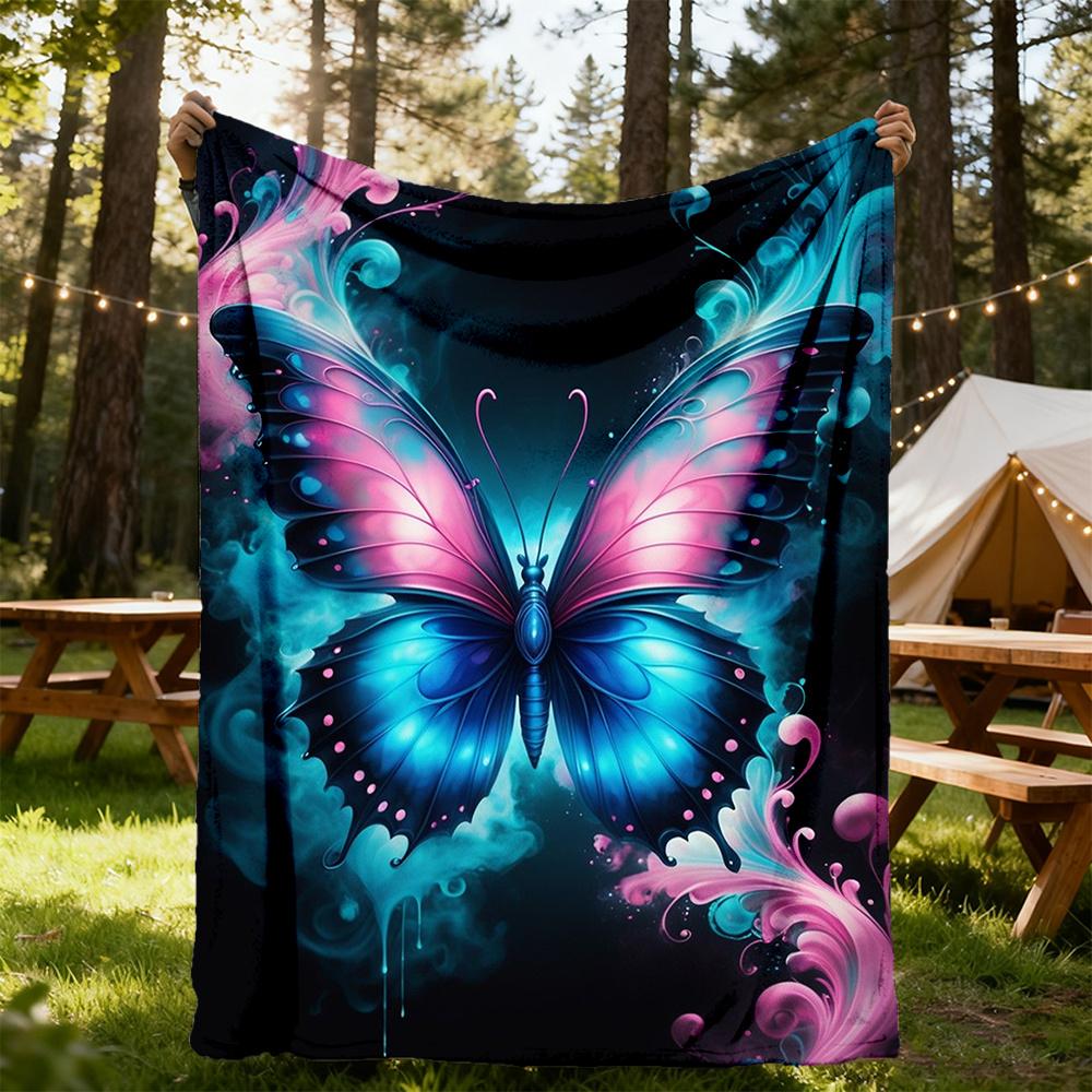 1pc Butterfly Fantasy Flannel Blanket, Comfortable and Warm Blanket, for Camping Sofa Bed and Couch Office007