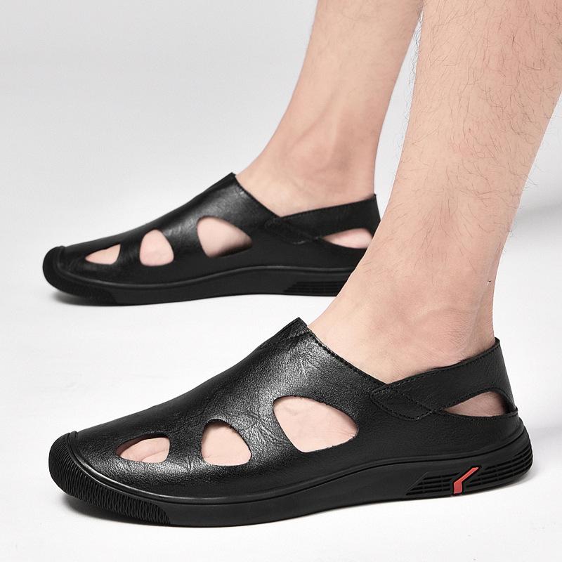 Summer Hollowed-out Breathable Sandals Men's Casual Loafers Over Feet Casual Beach Leather Shoes One Pedal Doudou Shoes Foreign Trade