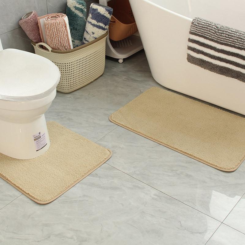 

2-Piece U-Shaped Toilet Mat Set, Absorbent Non-Slip Bathroom Rug for Floor and Lid, Solid Machine Washable Toilet Seat Covers 40x60cm