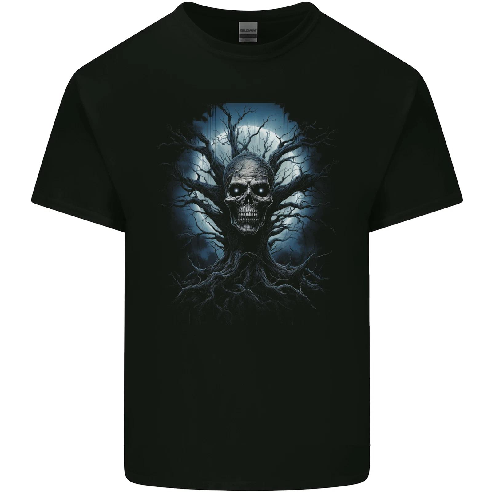 Death Tree Scary Skull and Moon Kids T-Shirt Childrens L