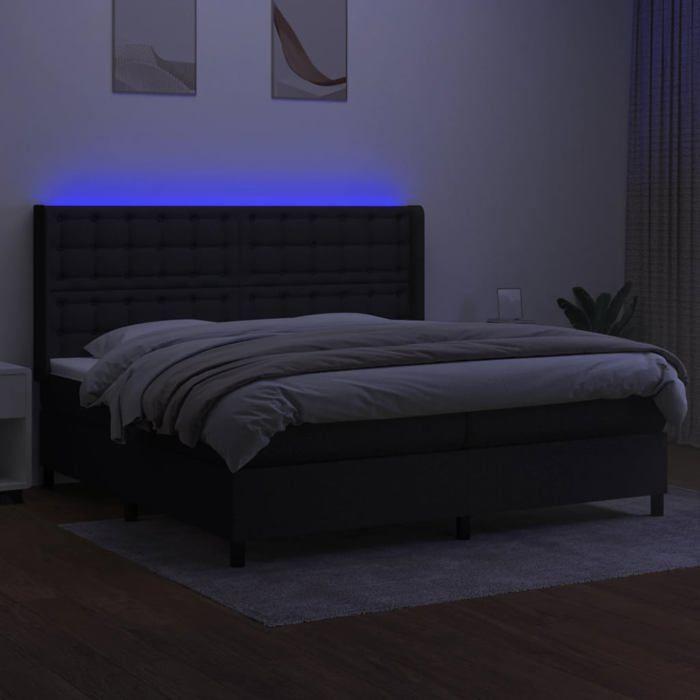 Maison Exclusive - Black 200x200 Cm Fabric Bed Slat Base Mattress and LED