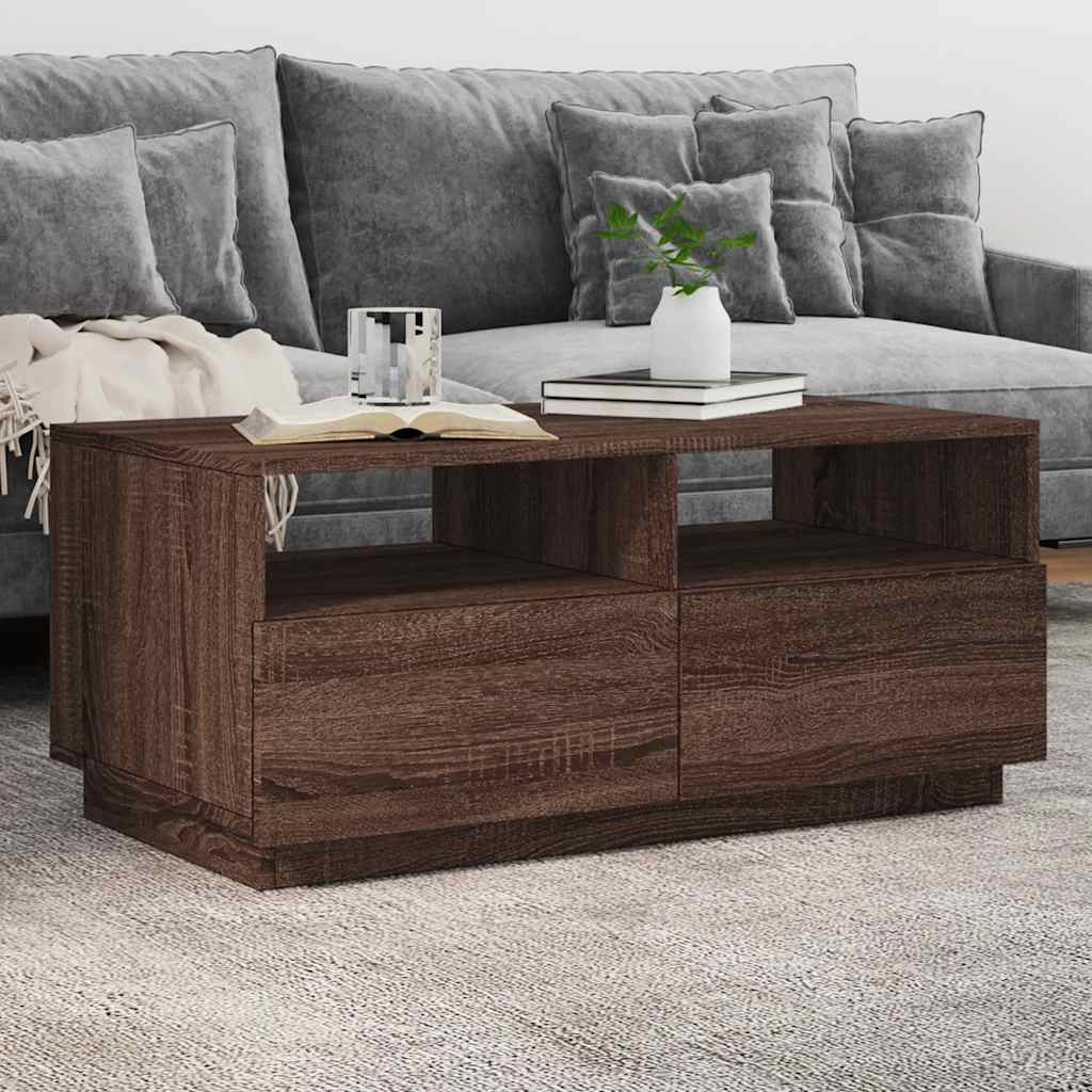 LED Coffee Table In Brown Oak Look 90 X 49 X 40 Cm