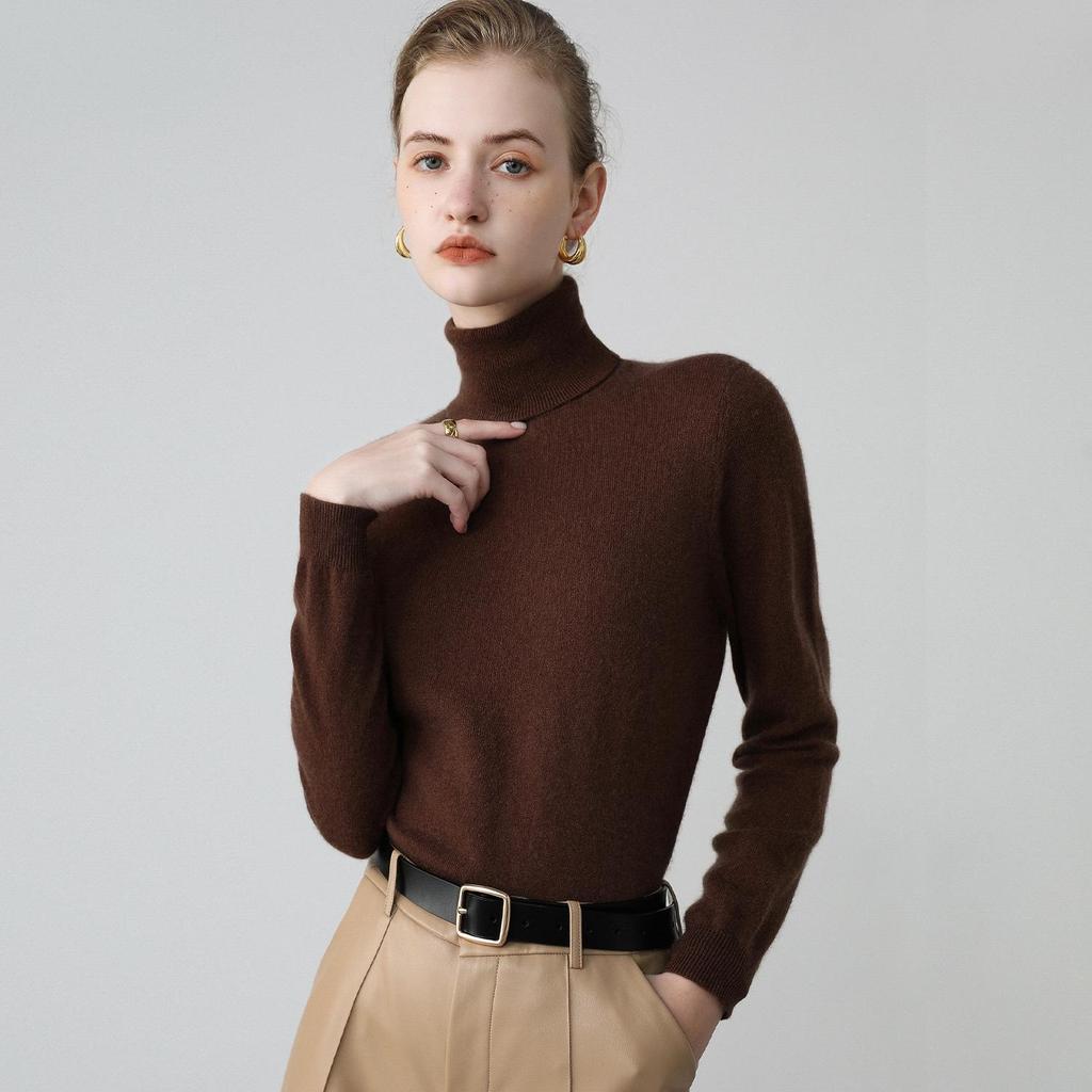 Women's Cashmere High Neck Slimming Sweater - Long Sleeve, Warm, Elegant Autumn/Winter Knitwear Top