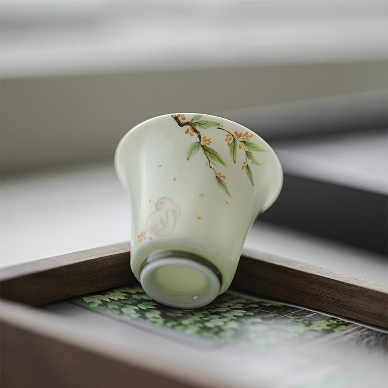 Chinese Handmade Ceramic Teacup Exquisite Hand-painted Flowers Tea Bowl Meditation Cup Porcelain Tea Set Master Cup