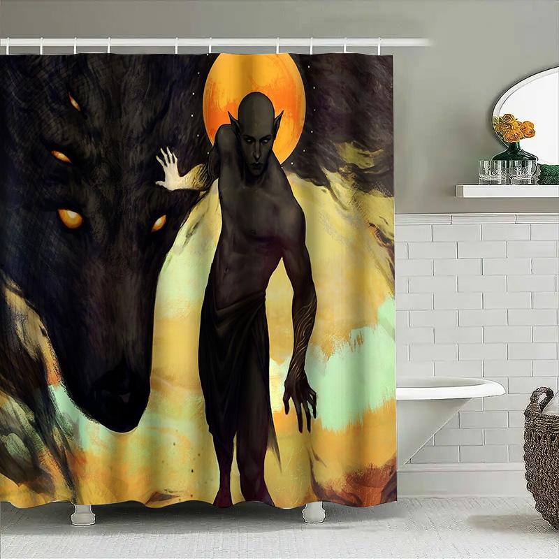 Gothic Dark Fantasy Shower Curtain Horror Demon Angel Wing Print Bathroom Decor Spooky Halloween Themed Backdrop Wall Tapestry