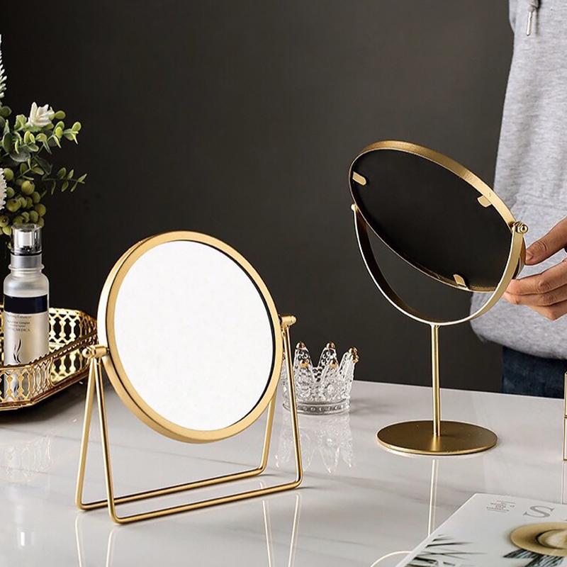 Makyaj ve Soyunma Masası Üstü Aynaları Ev Dekorasyonu İçin İskandinav Altın Yuvarlak Makyaj Aynası 360° Dönebilen Ayarlanabilir Kozmetik Ayna