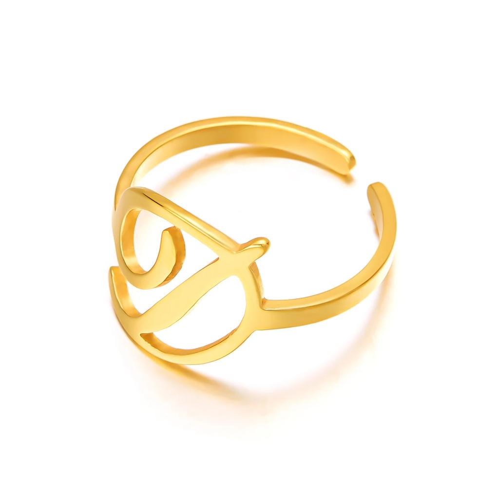 Initial Letter Rings for Women Gold Color Stainless Steel A-Z Letter Adjustable Ring Aesthetic Wedding Christmas Jewelry Gift