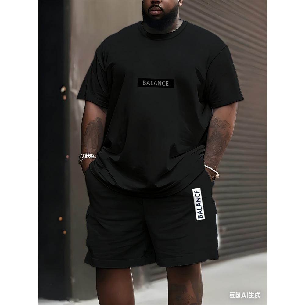 Men's Plus Size T-shirt Set Summer Short-sleeved Shorts Suit Fashion Classic Retro Print Suit Casual and Breathable Suit for Man