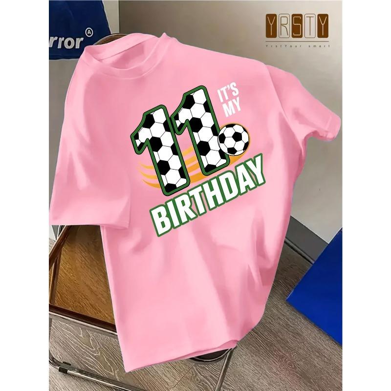 European sizes Children Soccer Pattern Birthday T-Shirt for Boys and Girls Children's Day Gift Printed Cartoon Sleeve Casual Breathable Sporty Style