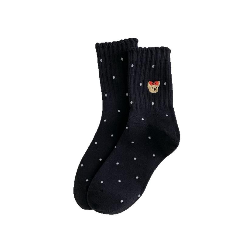 Cartoon-embroidered Mid-top Girls' Fashionable and Versatile Cotton Socks, Simple and Simple Commuting Style, Cute Girls' Long Socks