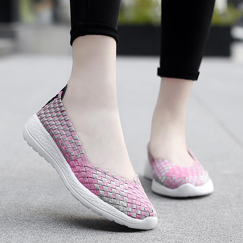 Mocassini Estivi Rosa Scarpe da Passeggio sulla Spiaggia Donna Multicolore Intreccio Casual Morbidi Slip-on Mocassini Piatti Intrecciati Scarpe da Ginnastica Taglie Forti