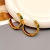 Retro European and American Malachite C-Shaped Earrings: High-End Luxury Fashion Jewelry for Women