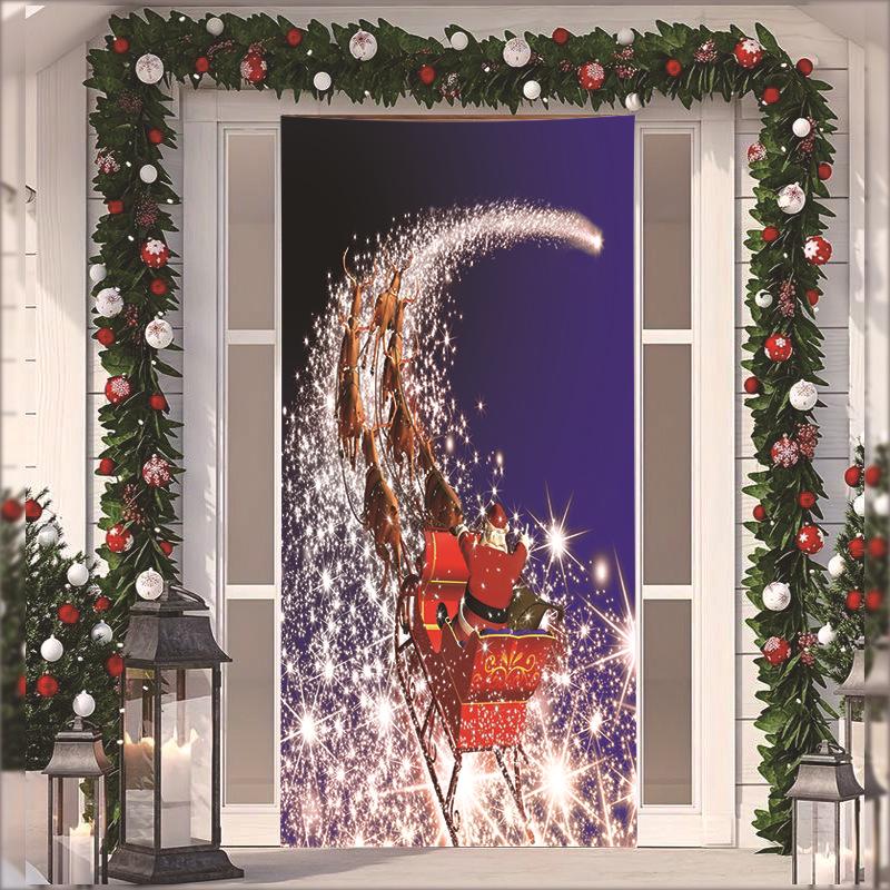 Stretch Fabric Christmas Door Tapestry - Santa Claus Gift Background for Holiday Parties