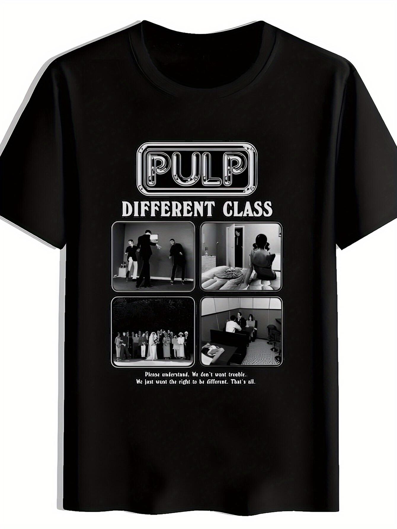 

Vintage Rock Band Graphic T-shirt - Black Short Sleeve Round Neck Tee with Pulp Different Class & Retro Band Photos XXXL